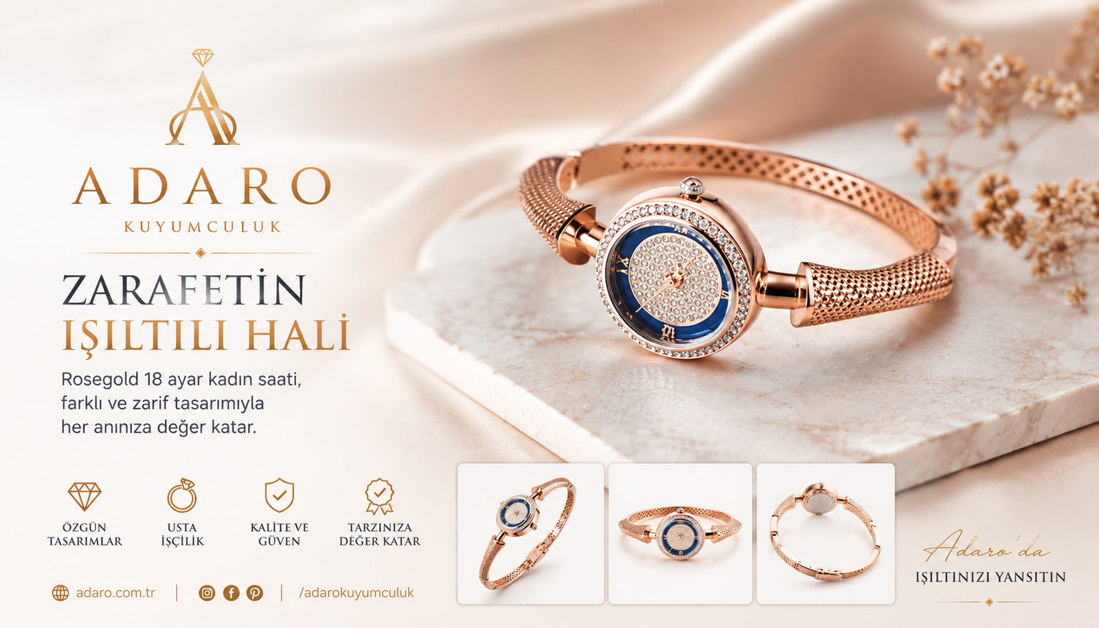 rose gold mikron kaplama gümüş saaat