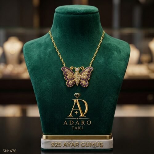 Papillon Renkli Zirkon 925 Ayar Gümüş Kolye